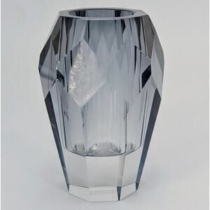 Zodax Crystal Vase Smoke Veniza Cut 5" Elegant Faceted Votive Holder Table Decor